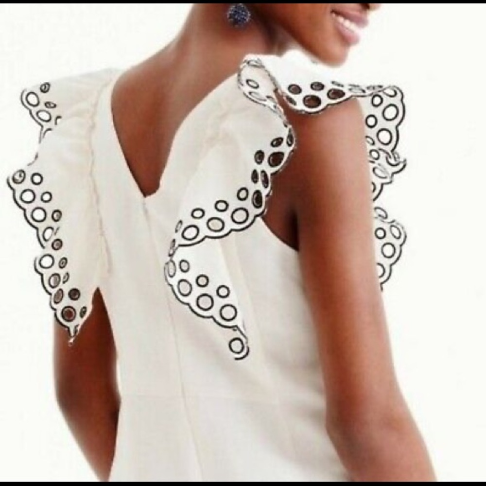 J. CREW Linen White Eyelet Flutter Dress size 0